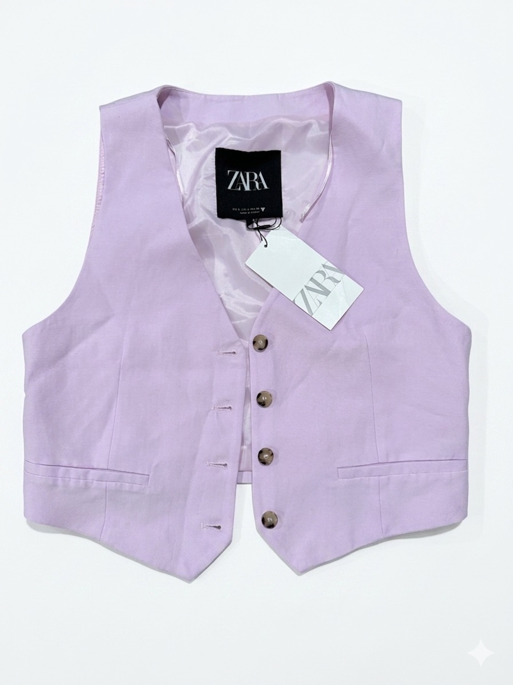 Zara Pastel Crop Vest Waistcoat Light Pink/Purple Neutral Buttons Lined Size S